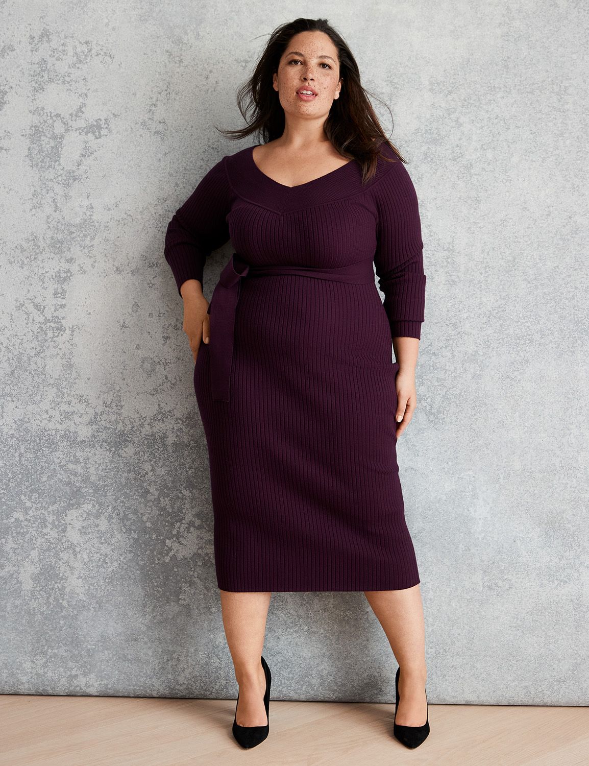 Belted Rib Sweater Midi Dress