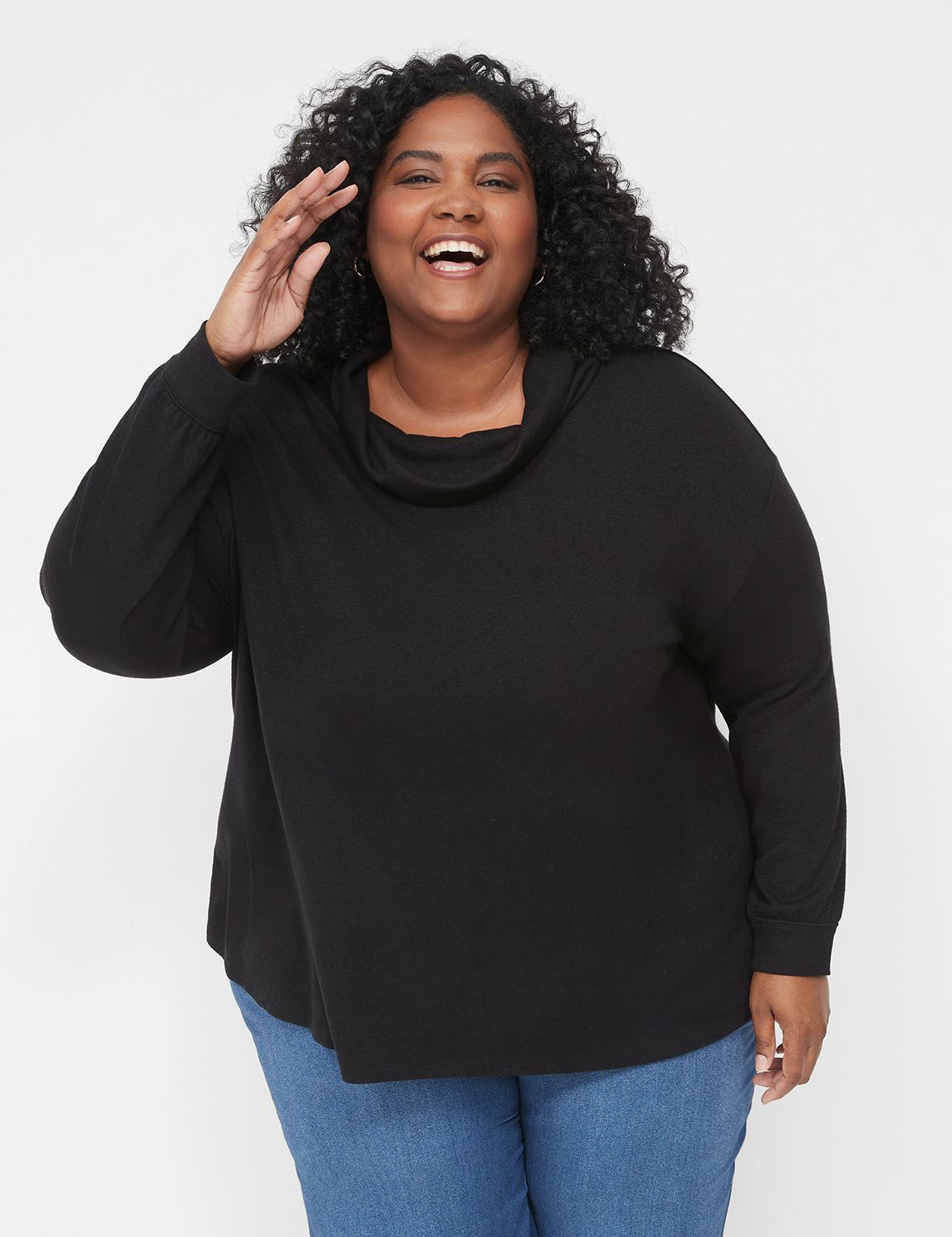 Relaxed Long Sleeve Funnel Neck Swe | LaneBryant