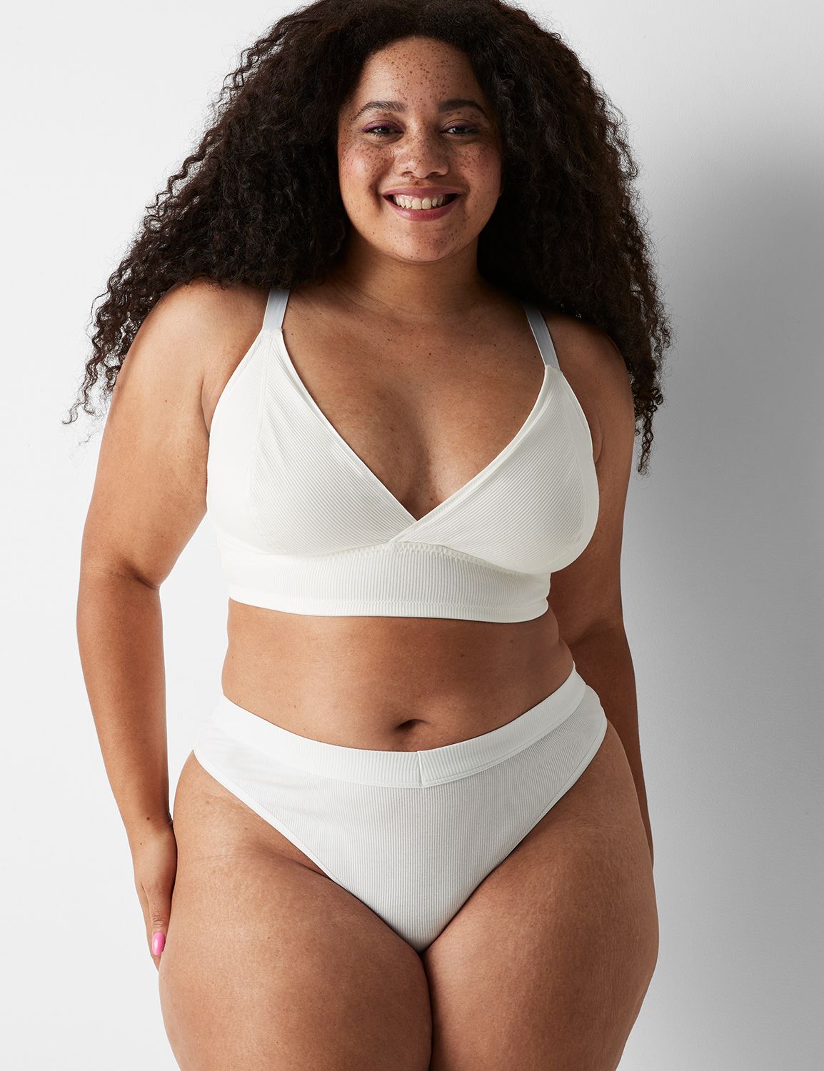 Lane Bryant White Floral Silky Comfort Bliss Wide-Side Thong Plus Size 14/16