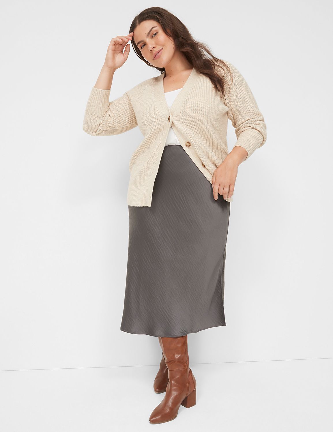Bias-Cut Slip Satin Skirt with Side Product Image 3