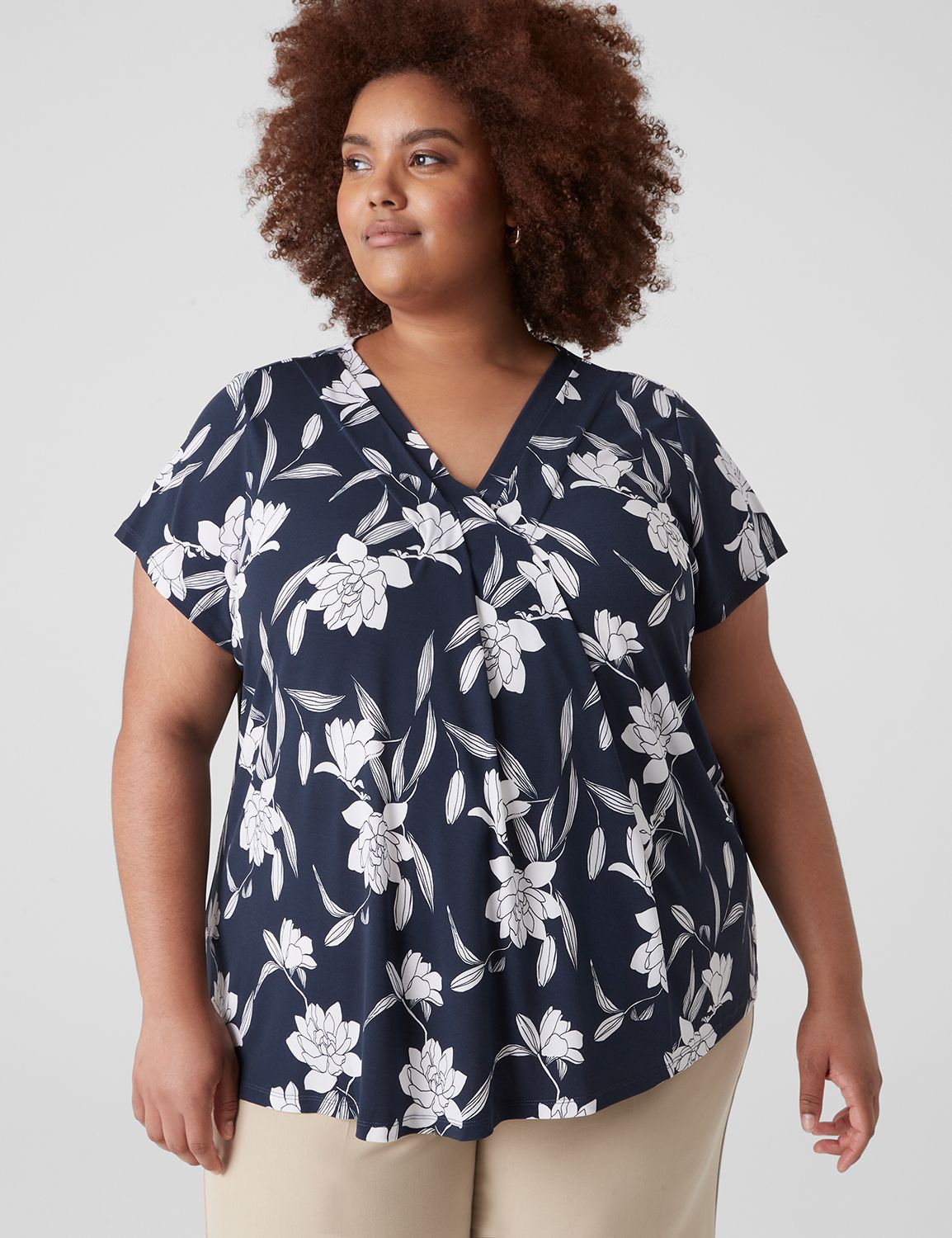 Classic Cap Sleeve V-Neck Pleat Fro Product Image 1
