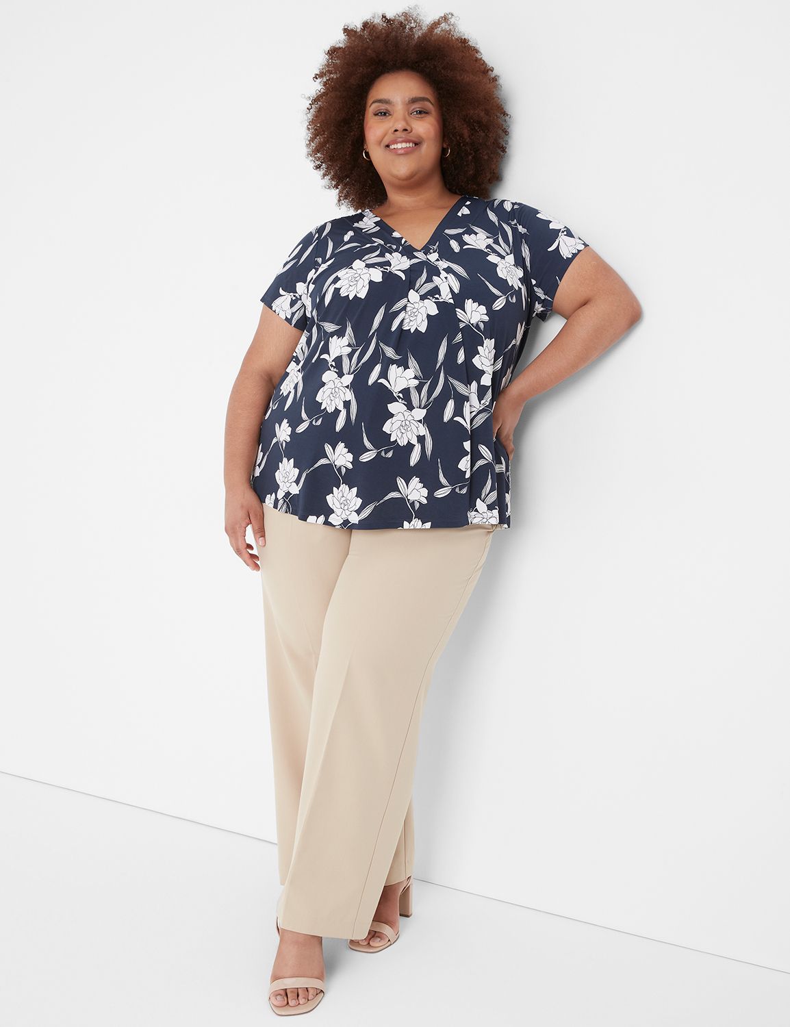 Classic Cap Sleeve V-Neck Pleat Fro Product Image 3