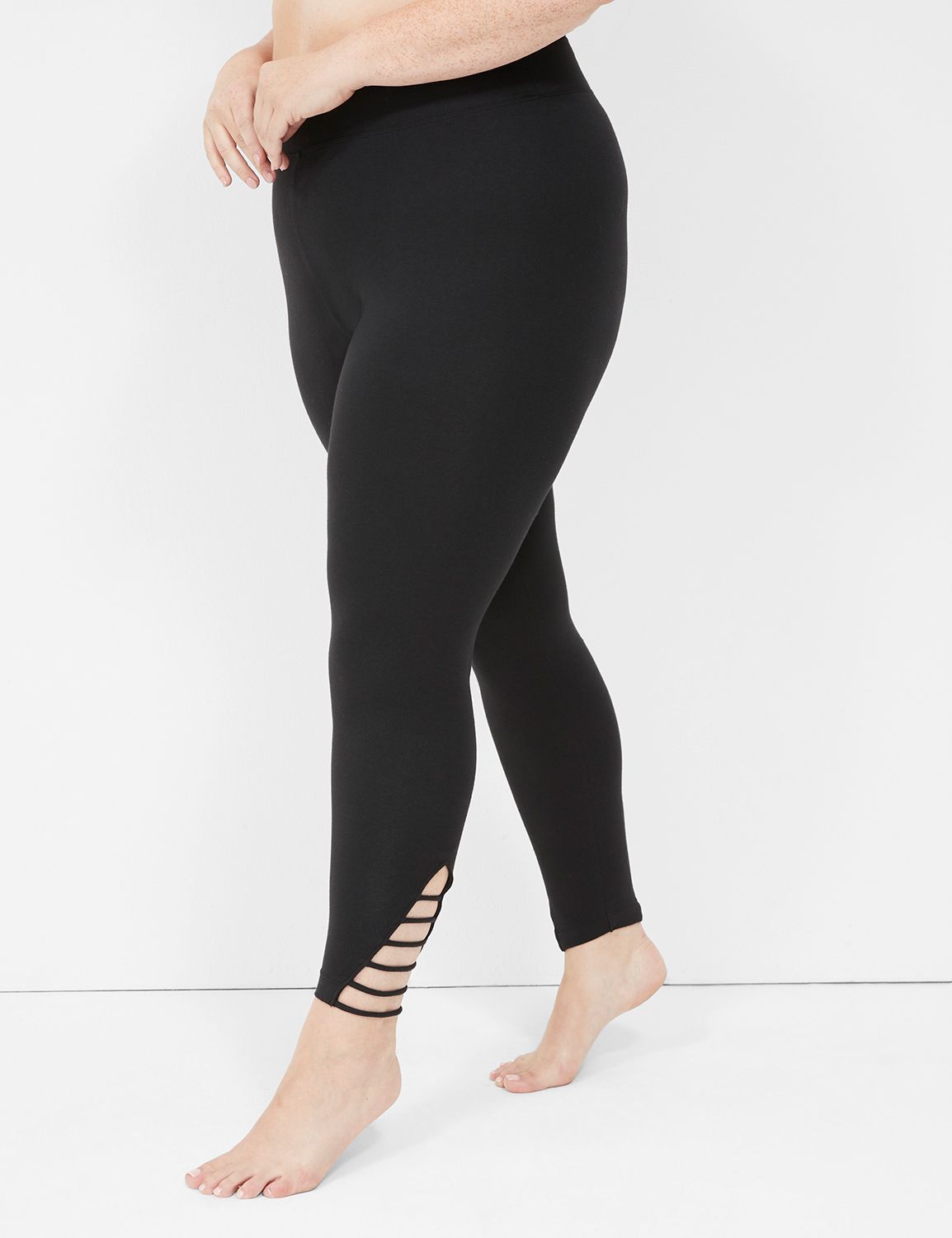 High-Waisted Jersey Lattice-Hem Leggings for Women