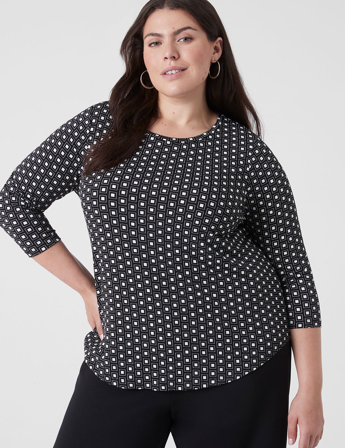 Classic 3/4 Sleeve Crew Neck Curved | LaneBryant