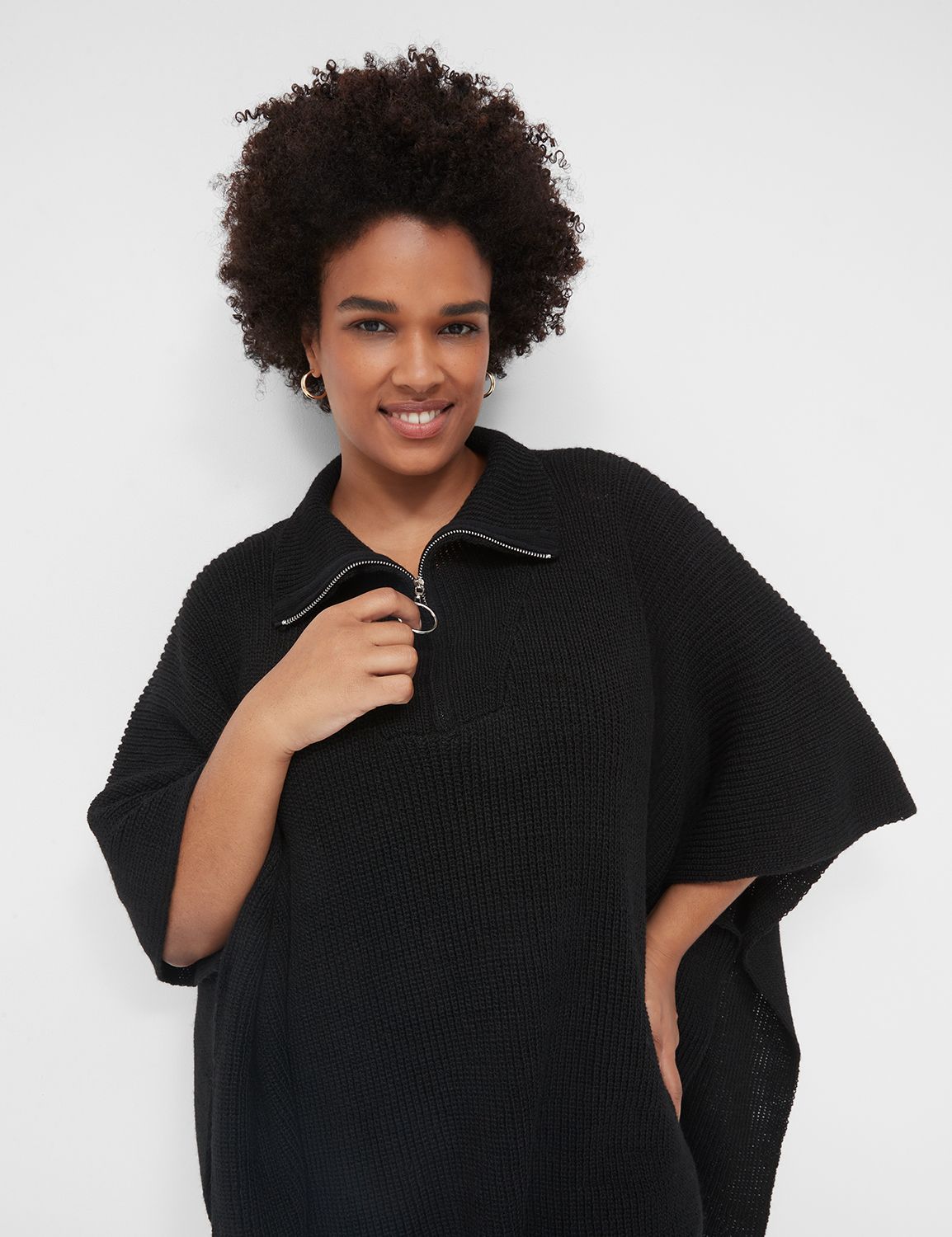 zip front poncho sweater