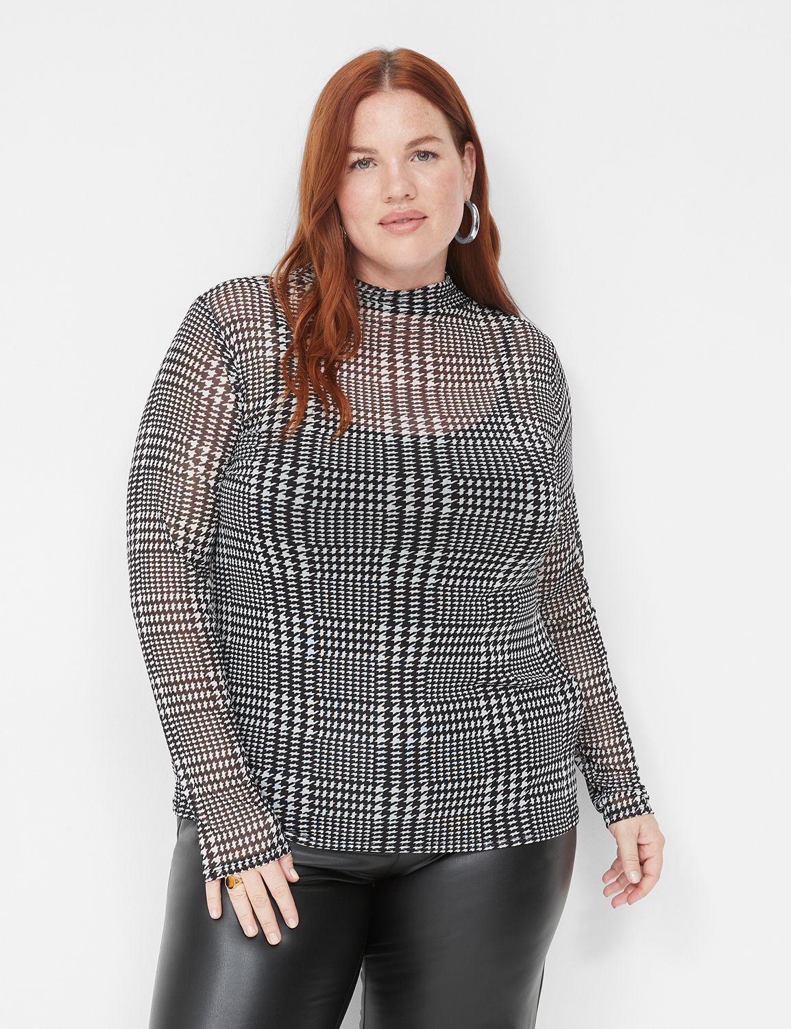 Fitted Sheer Mock-Neck Mesh Top