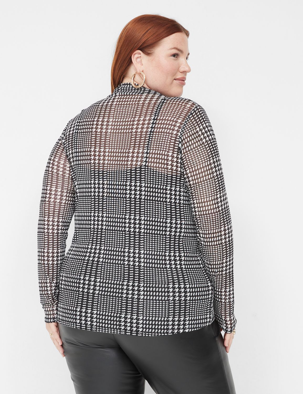 Fitted Long Sleeve Mock Neck Mesh T Product Image 2