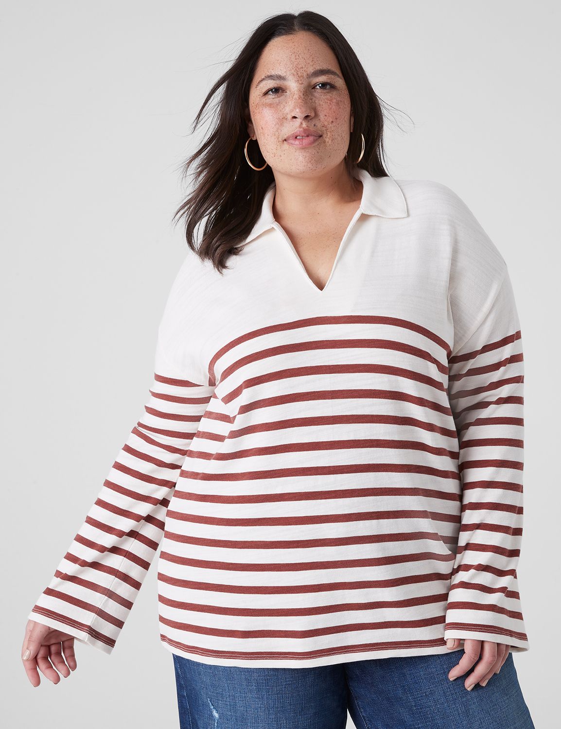 Relaxed Collar Notch-Neck Shirt