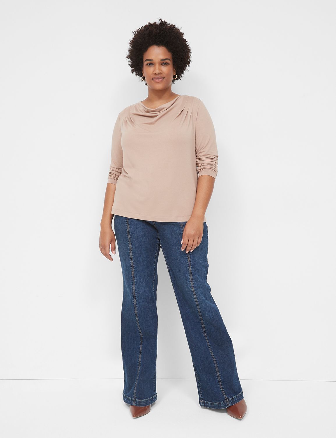 High Drape-Neck Pleat-Shoulder Top