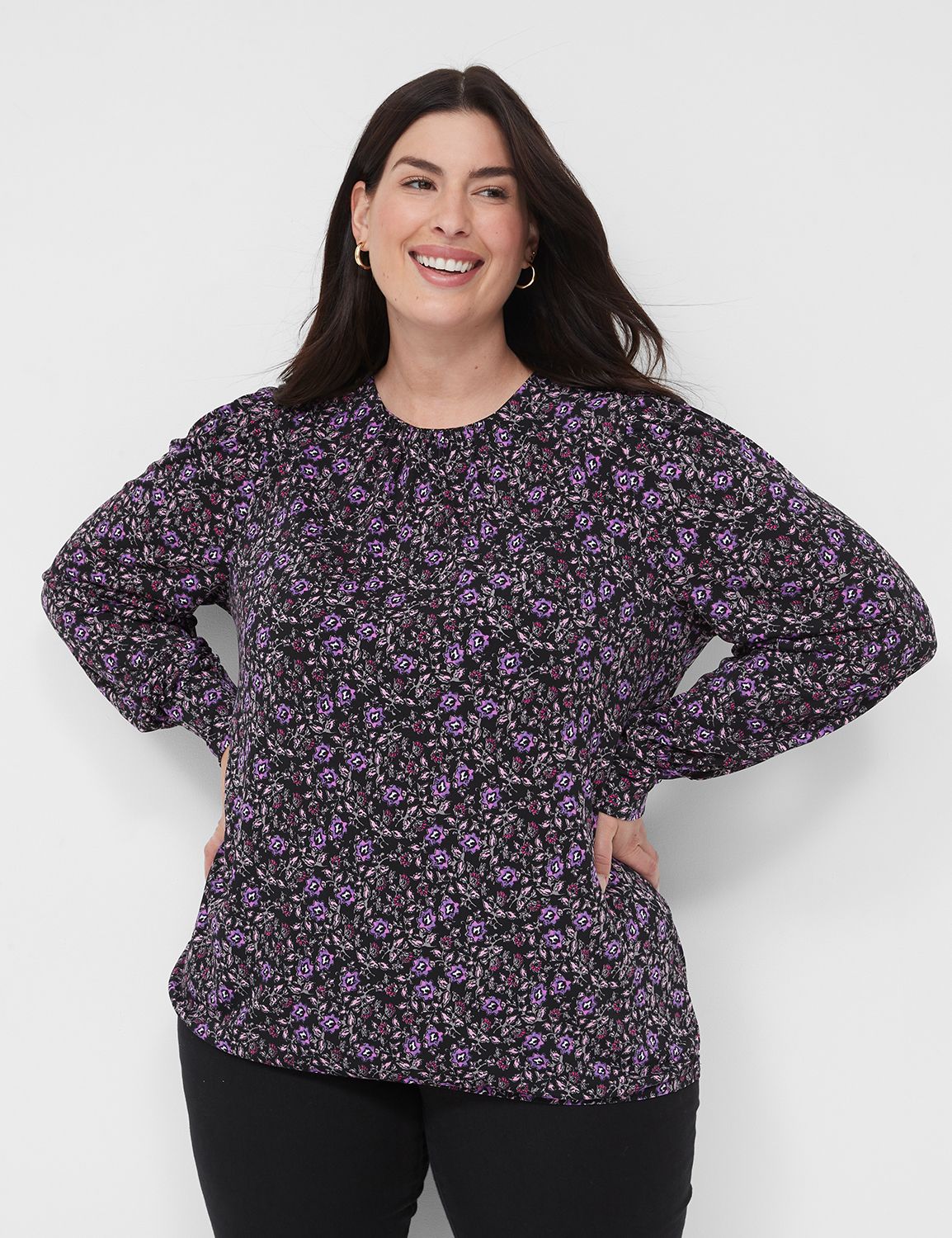 Relaxed Long Blouson Sleeve High Cr | LaneBryant