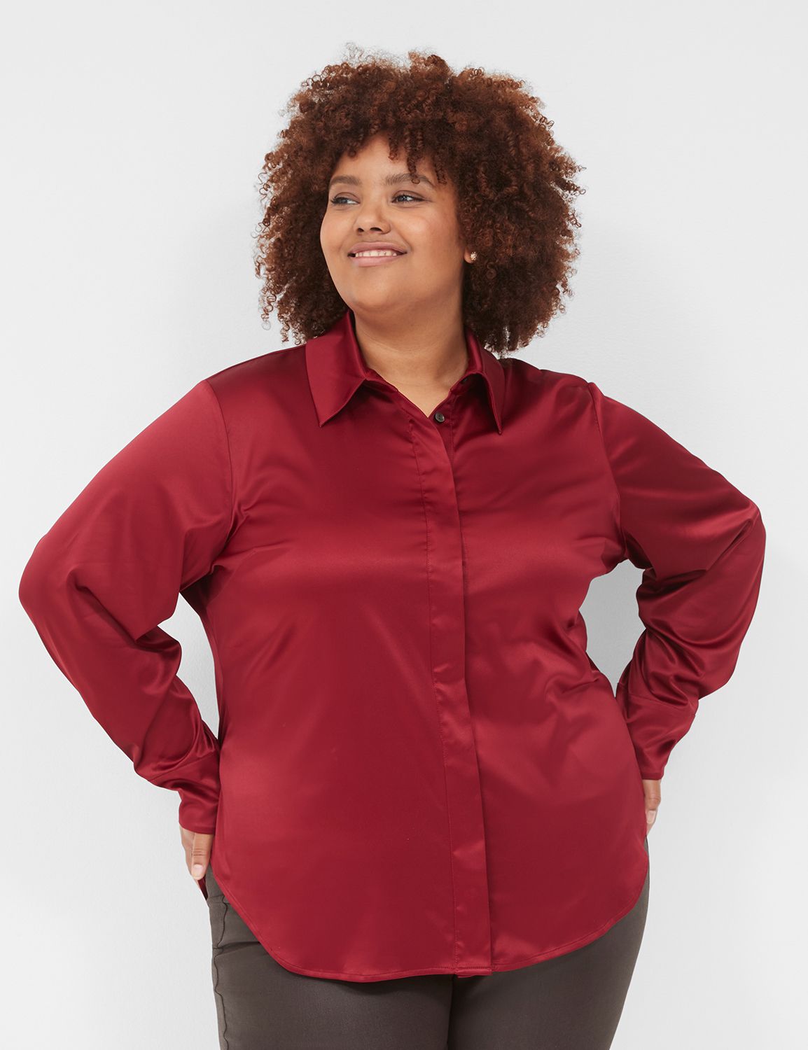 Long-Sleeve Button-Down Satin Shirt