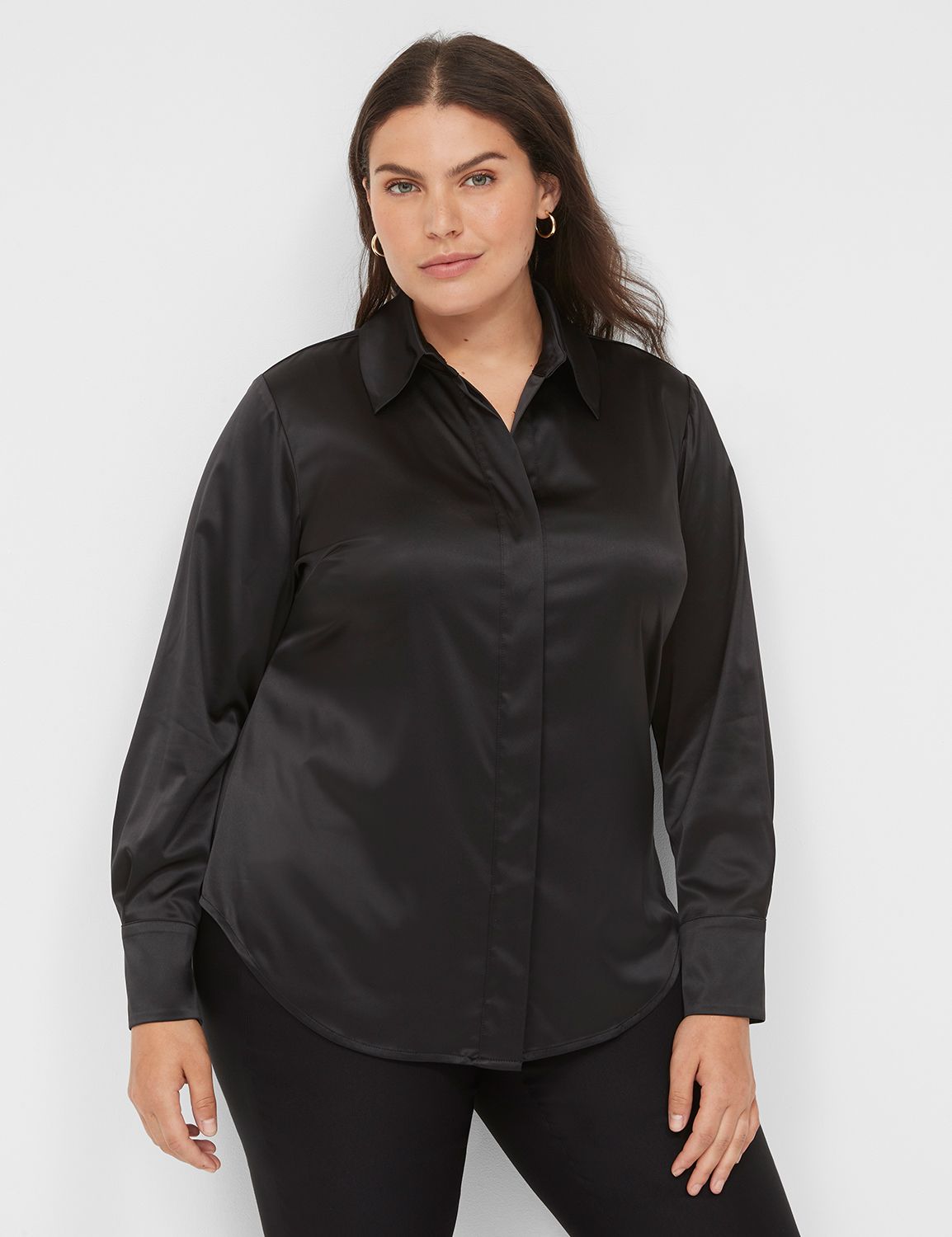 Long-Sleeve Button-Down Satin Shirt