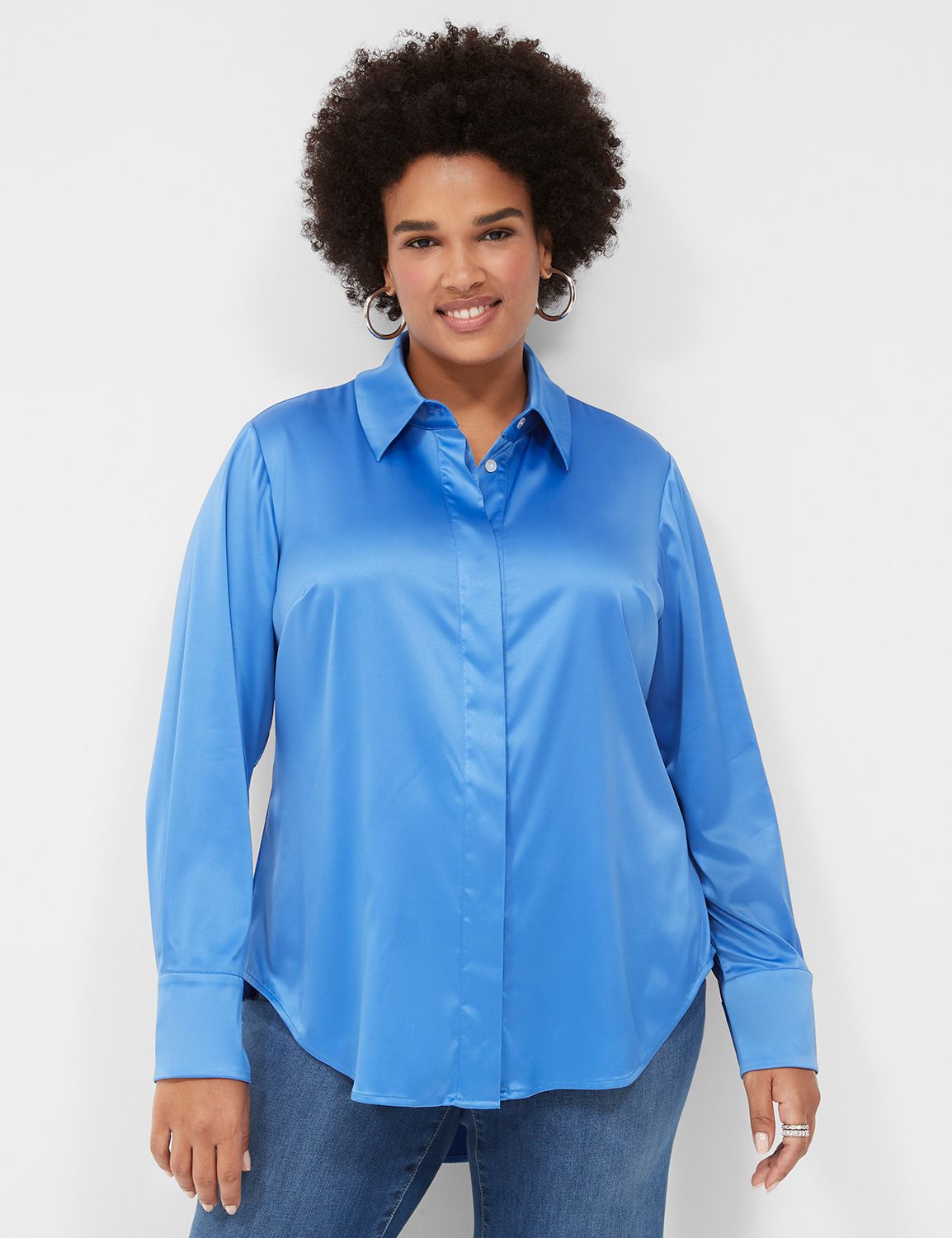 Long-Sleeve Button-Down Satin Shirt