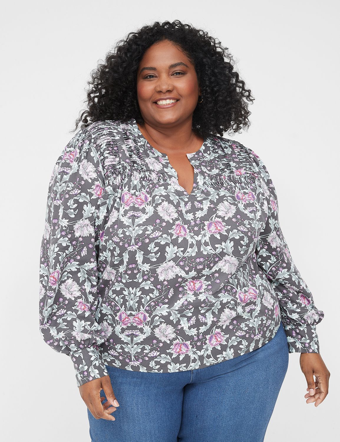 Long-Sleeve Yoke-Detail Blouse | LaneBryant