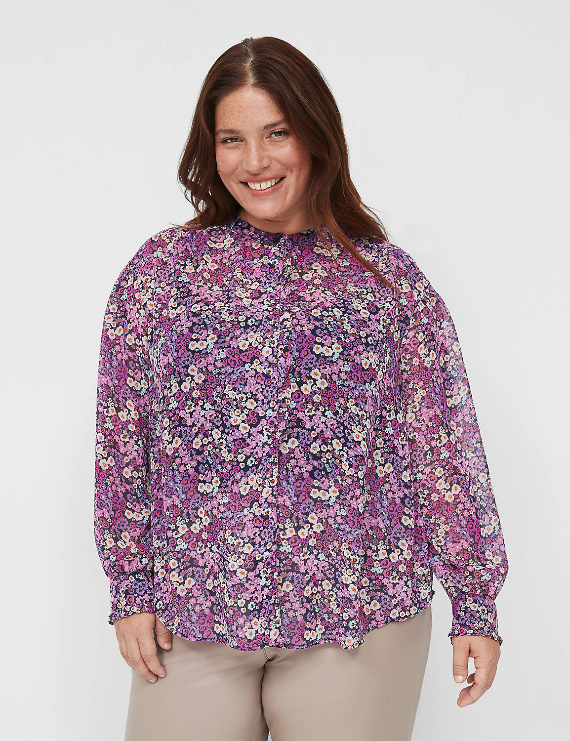 Classic Long Sleeve Ruffled Button Product Image 1