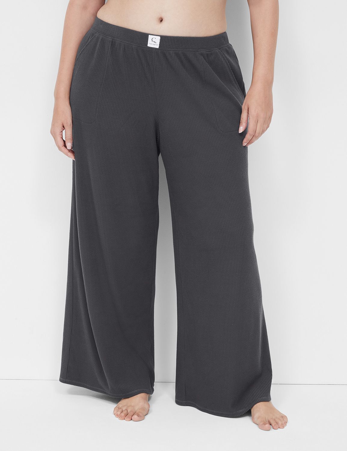 Women's Crinkle Rib Relaxed Fit Wide Leg Trousers