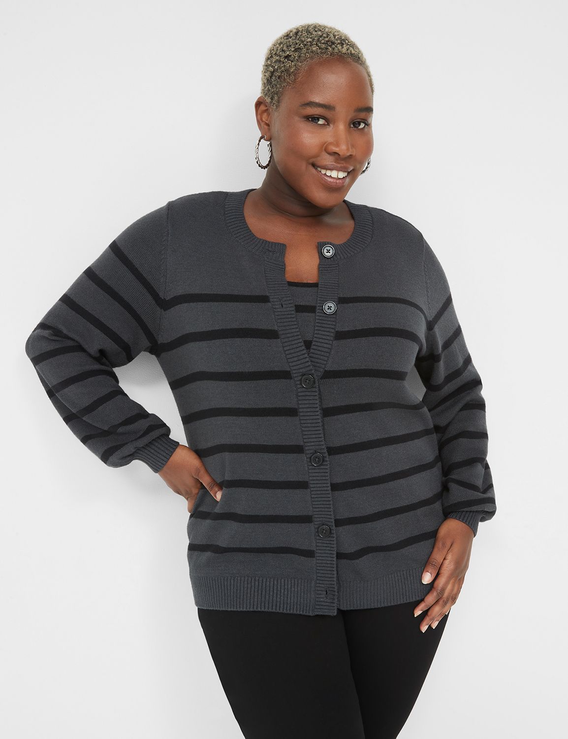 Button-Front Stripe Cardigan | LaneBryant