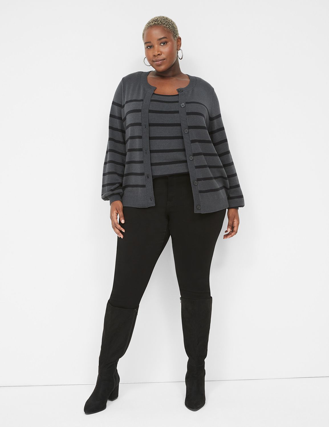 Button-Front Stripe Cardigan | LaneBryant