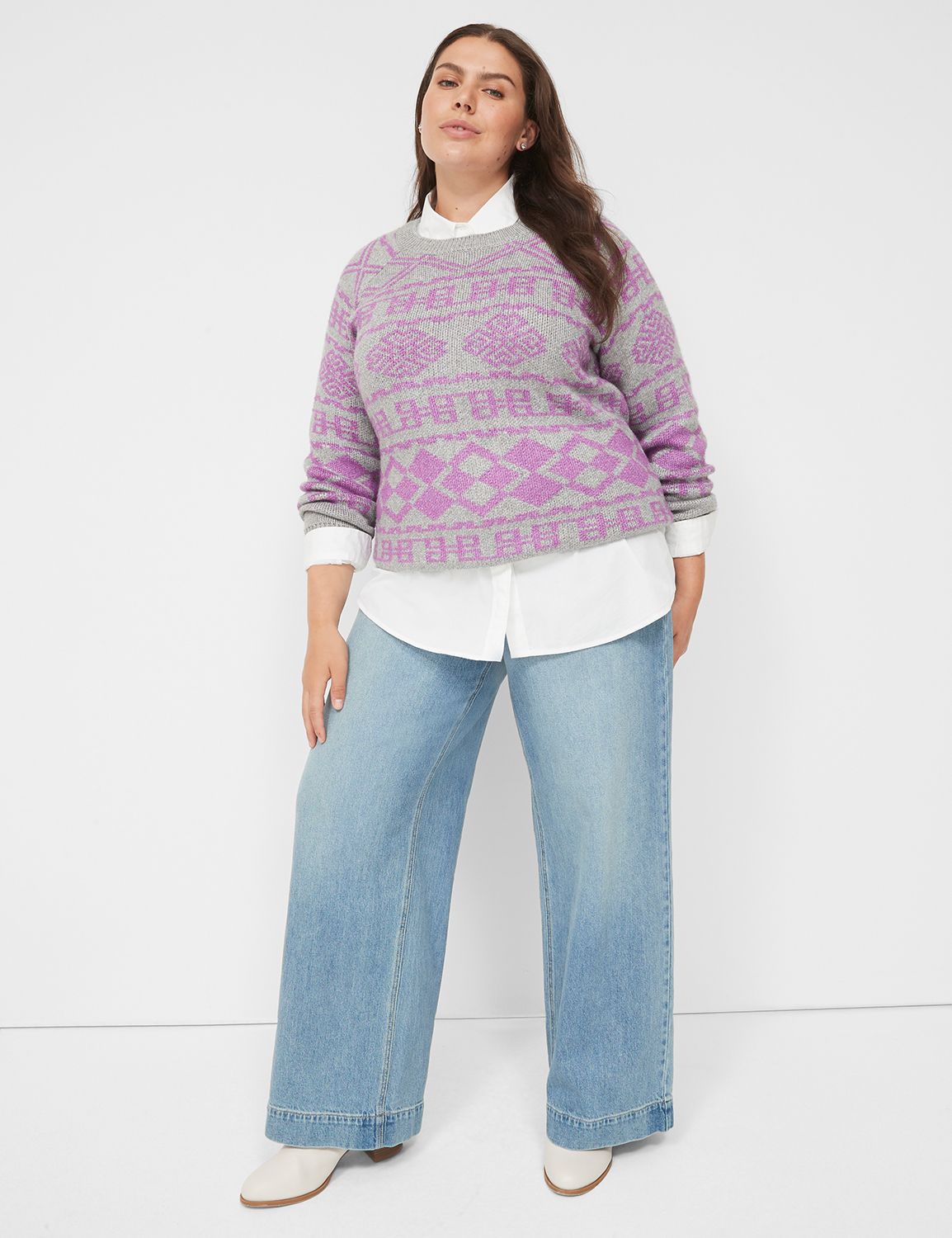 Lane Bryant Lurex Crew-Neck Eyelash Sweater / Pink