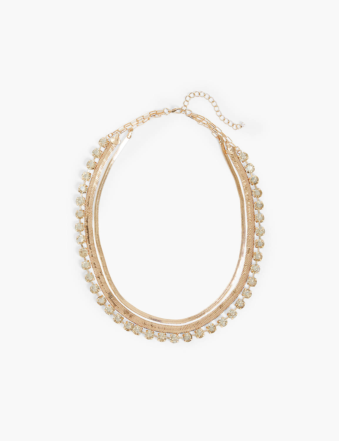 lane bryant goldtone & crystal multi-row snake chain necklace onesz gold tone