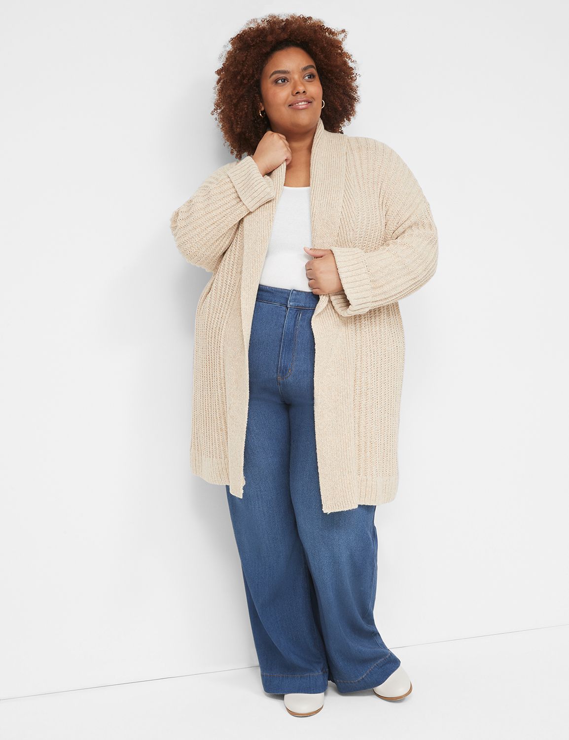 Long-Sleeve Open-Front Stitch Duster