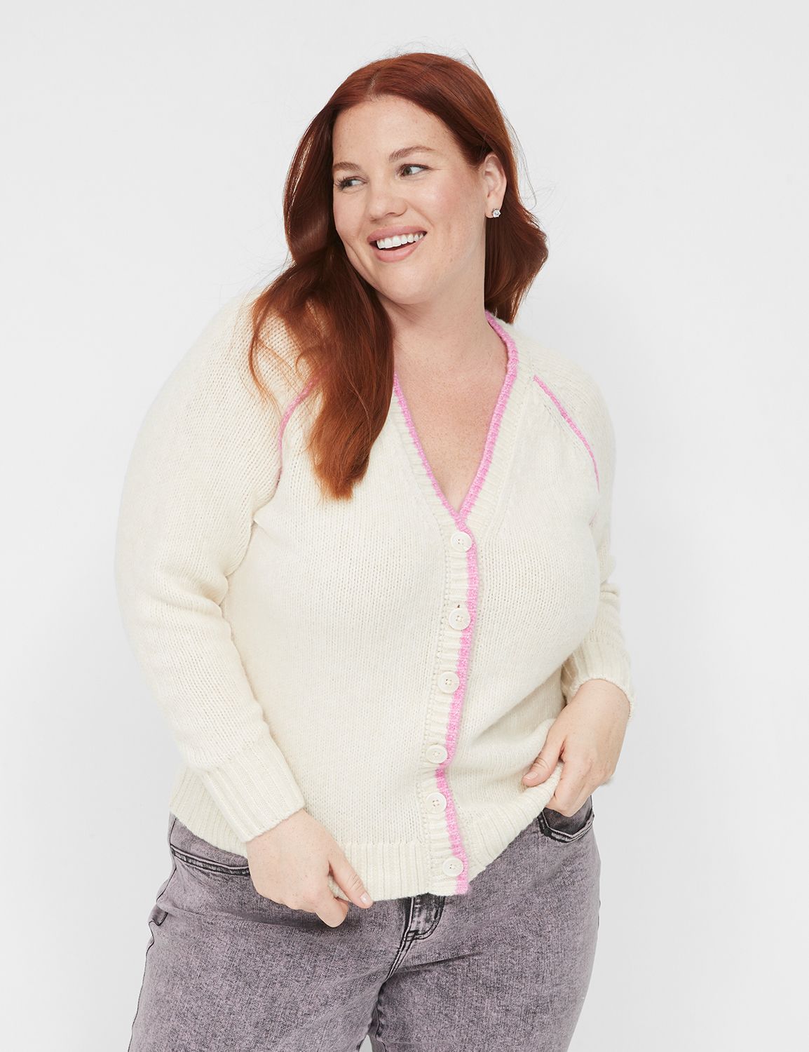 Long Sleeve Button Front Cardigan LaneBryant