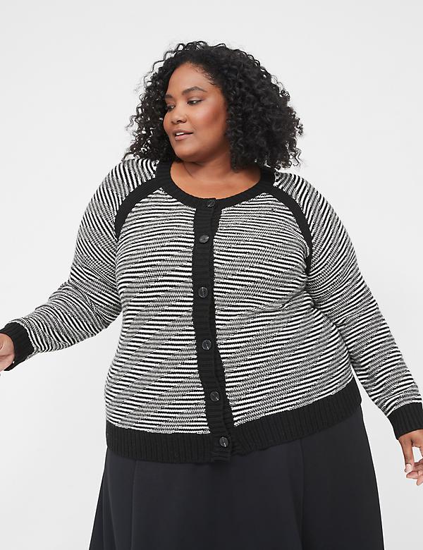Long-Sleeve Button-Front Stitch Cardigan