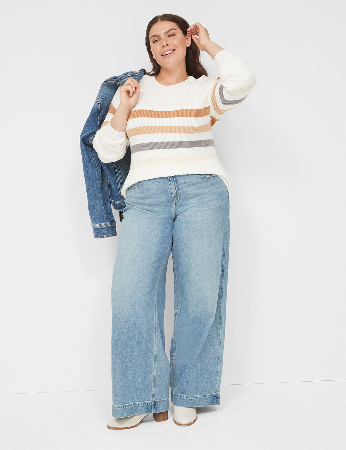 PLUS STIRPE COLLARED SNAP BUTTON SHORT SLEEVE TOP