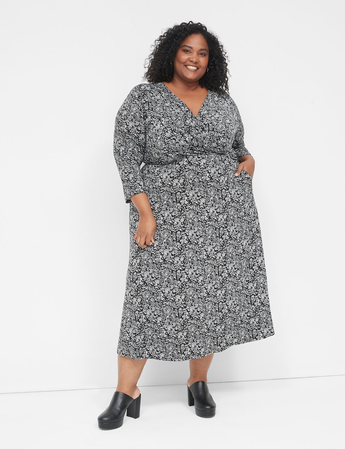 Surplice-Neck Fit & Flare Midi Dress | LaneBryant