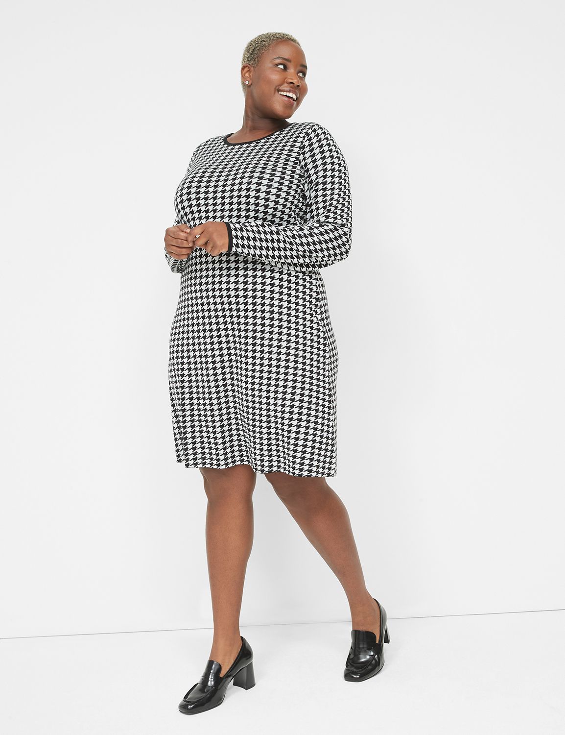 for Women Dress Plus Houndstooth Notched Neck Split Back Belted Dress  (Color : Black and White, Size : 3X-Large) : : Clothing, Shoes &  Accessories