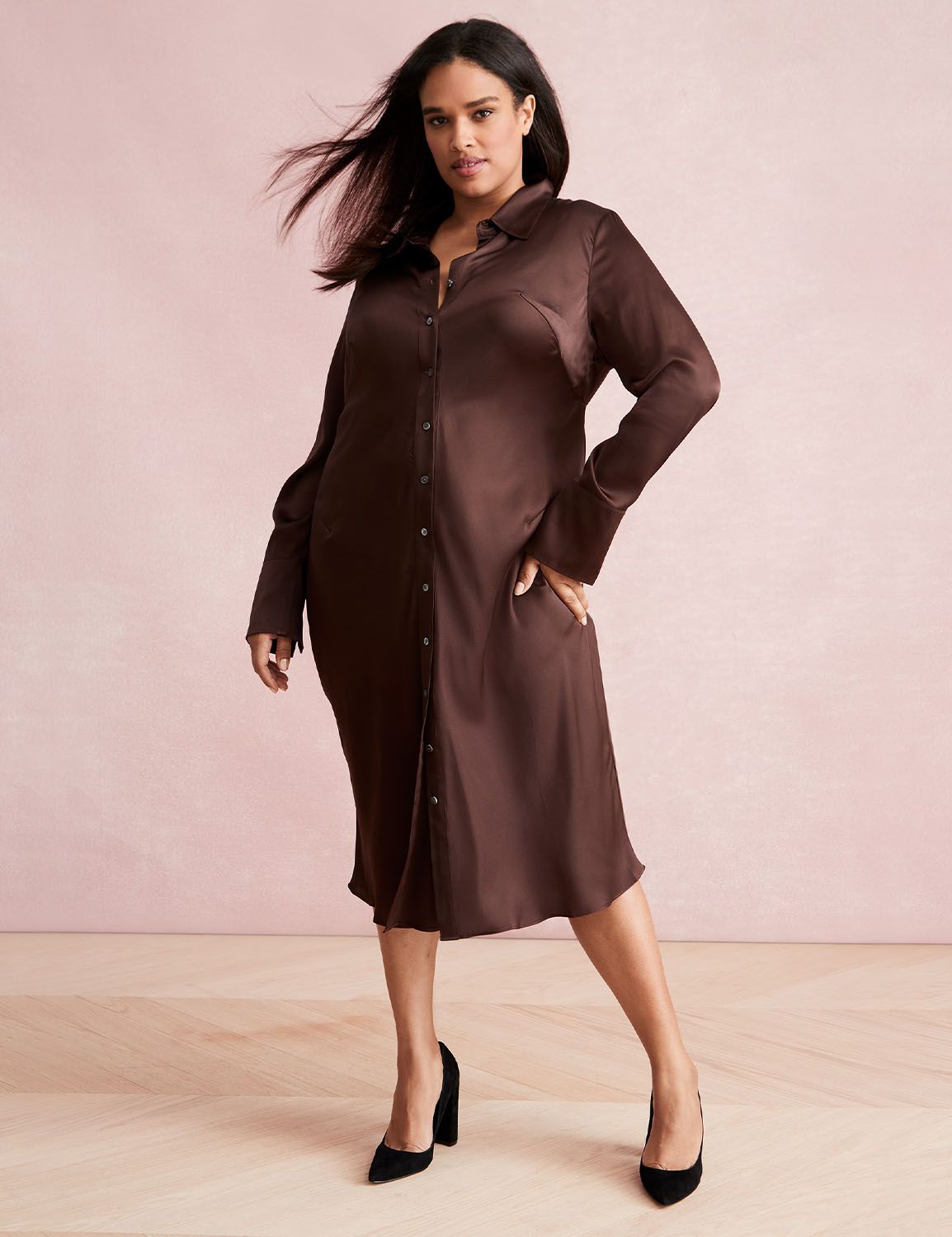 Long Sleeve Belted Button Down Shir LaneBryant