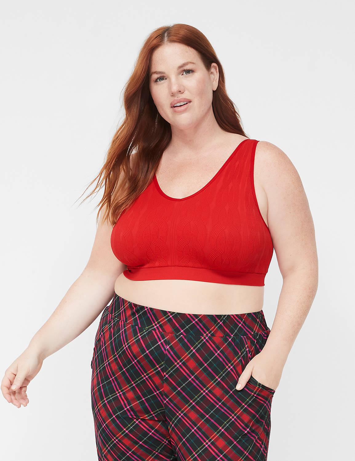 lane bryant seamless cable-knit bralette 14/16 red