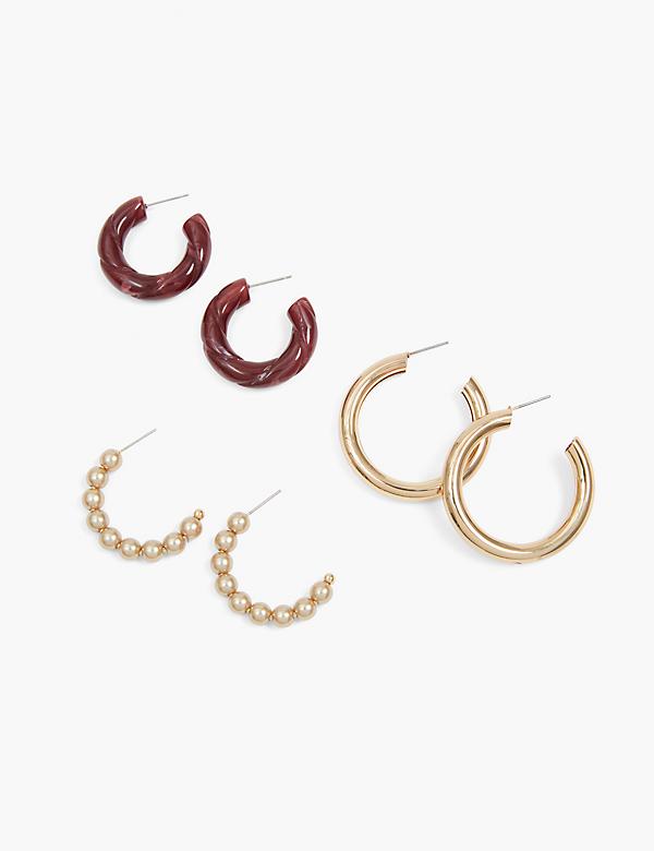 Hoop Earrings 3-Pack - Resin & Metal