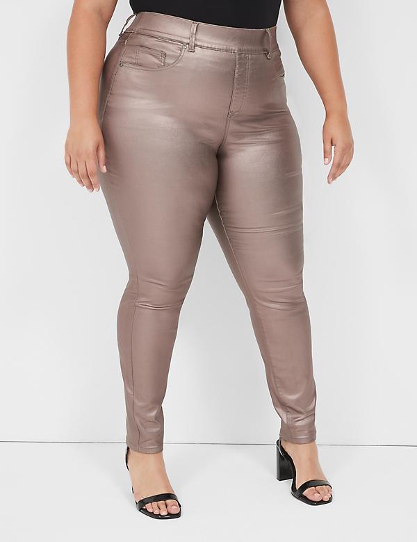Pull-On High-Rise Coated Metallic Jegging