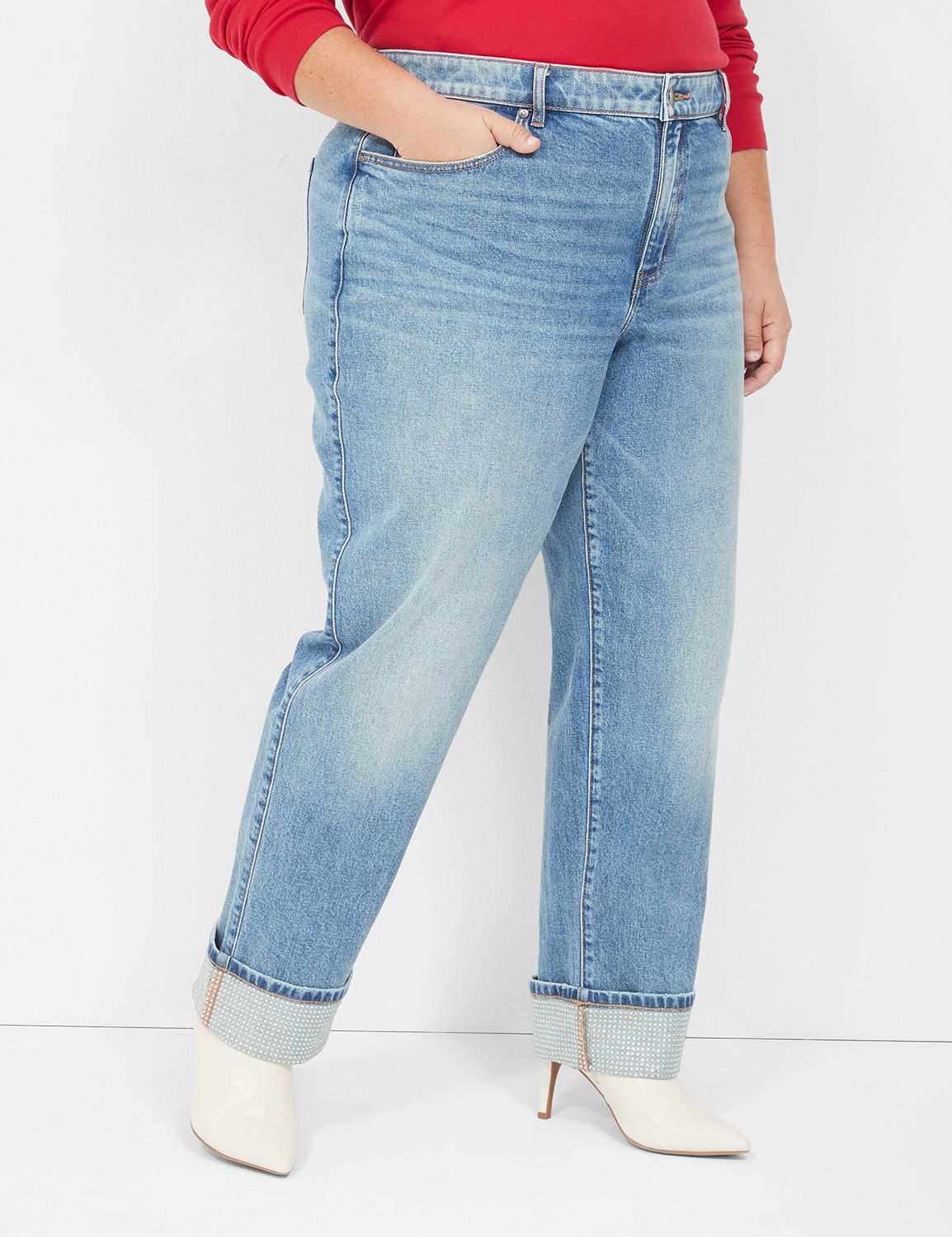 Boyfriend Fit Jean With Embellished Cuff LaneBryant