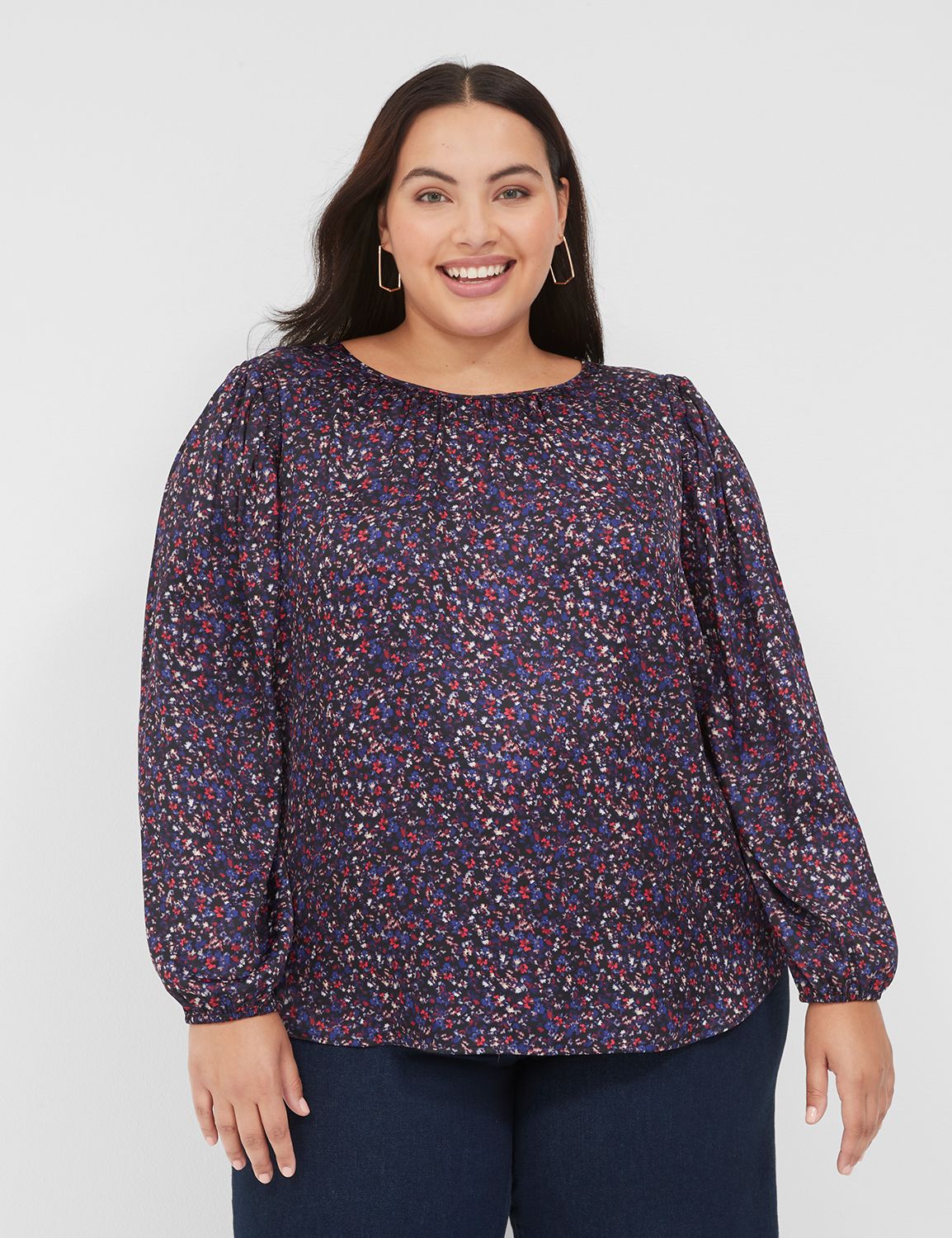 Marl Mesh Long Sleeve Crew Neck Top main image 1