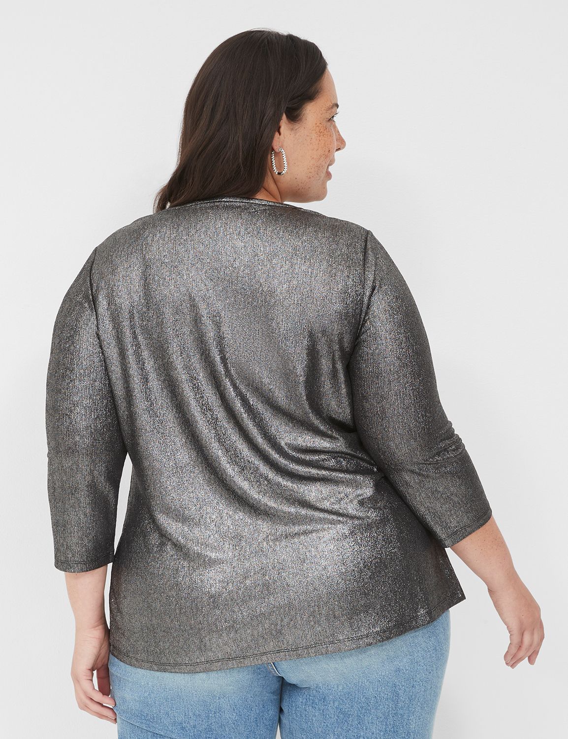 Swing 3/4 Sleeve V Neck Pleat Front Product Image 2