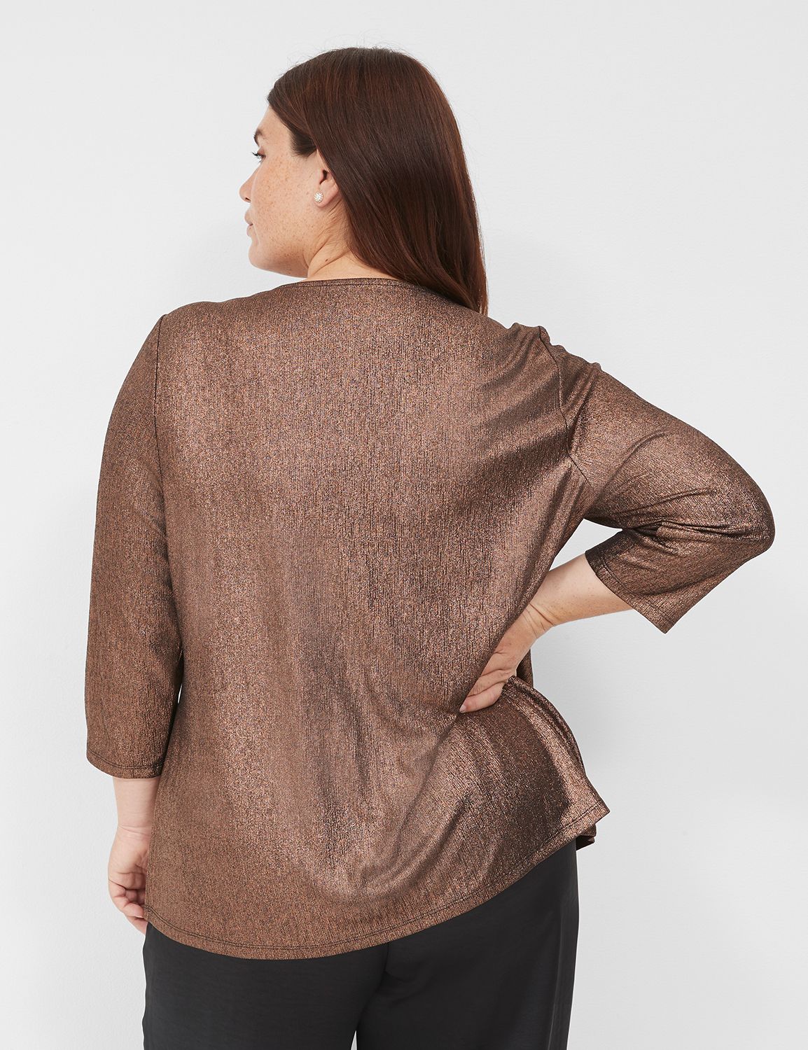 Swing 3/4 Sleeve V Neck Pleat Front Product Image 2