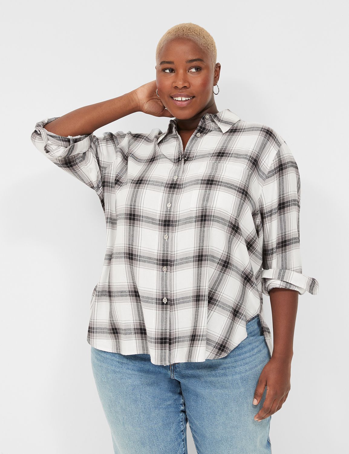 Lurex Button-Down Plaid Flannel