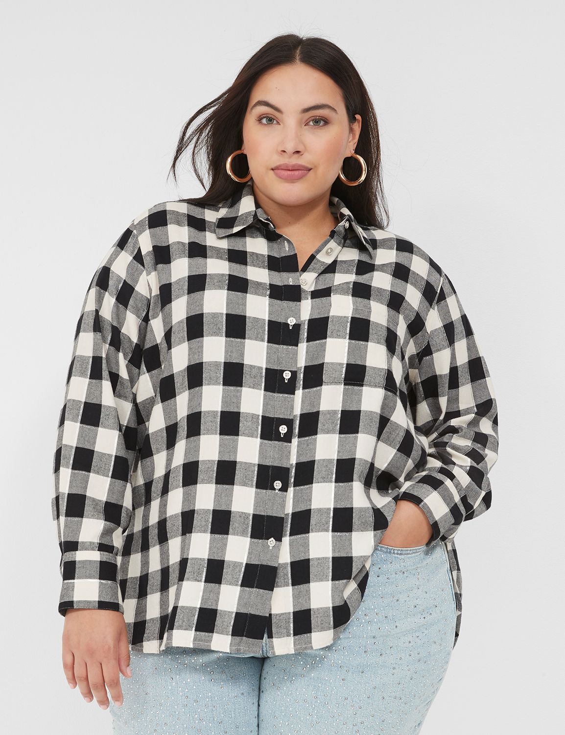 Lurex Button-Down Plaid Flannel