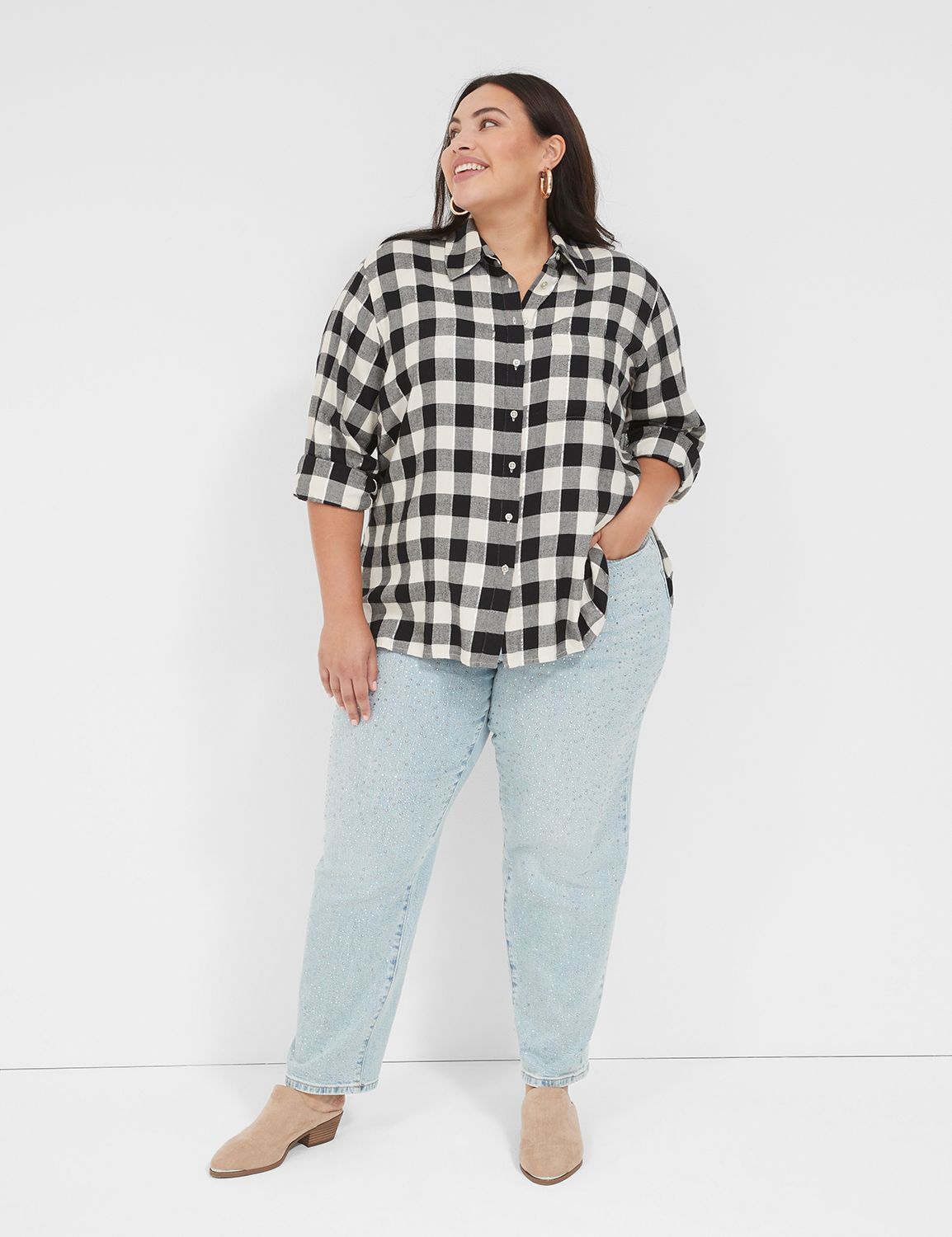 Lane Bryant Classic Red Long-Sleeve Button-Down Shirt (Medium) main image 0