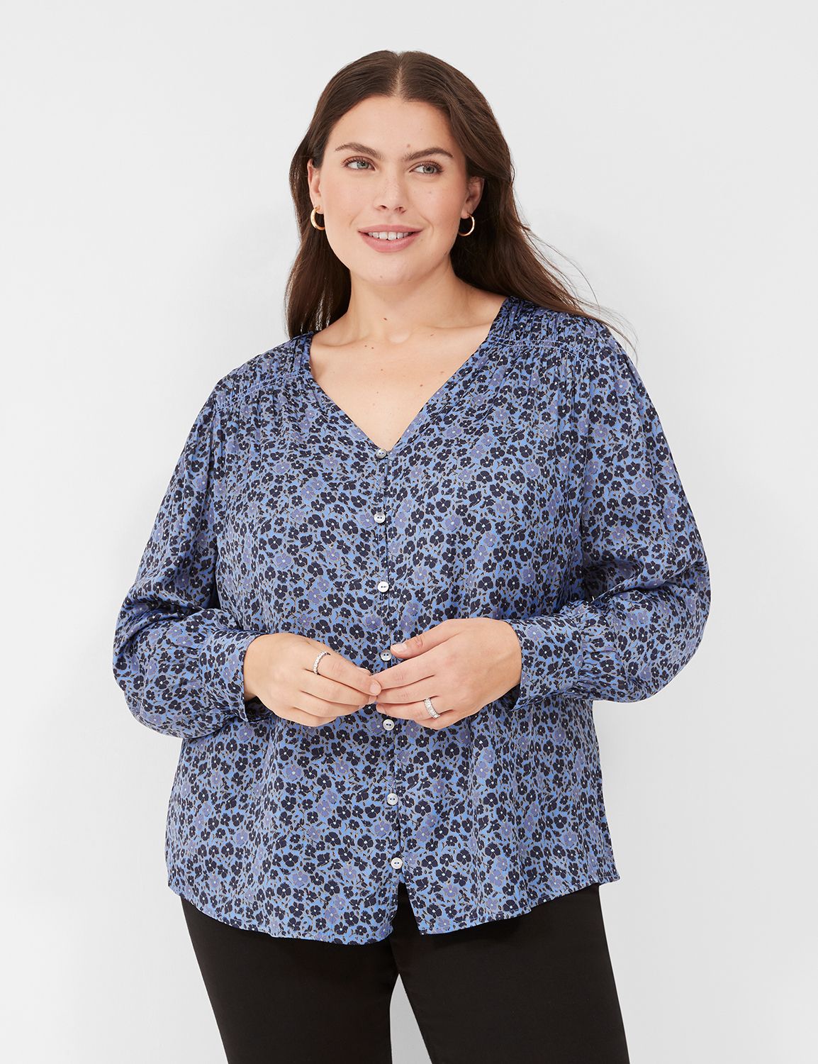 Long Sleeve Ruched Button Front Blo Product Image 1