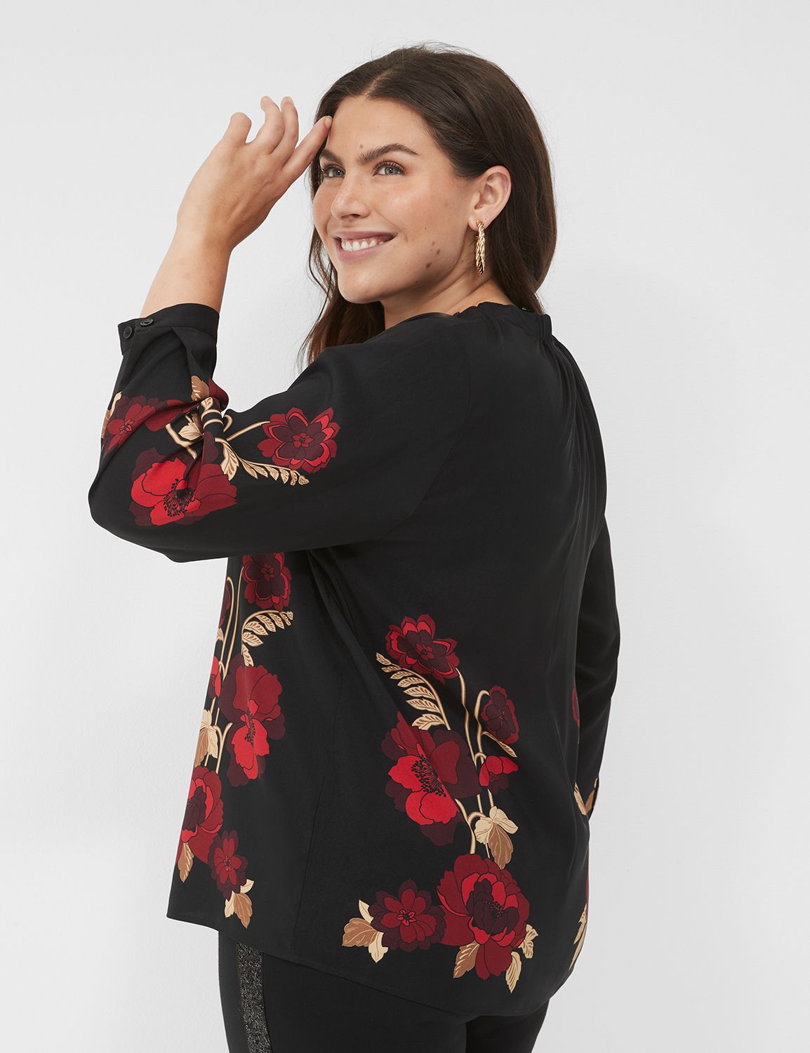 POL Peace Embroidered Exposed Seam Back Ruffle V-Neck Top main image 0