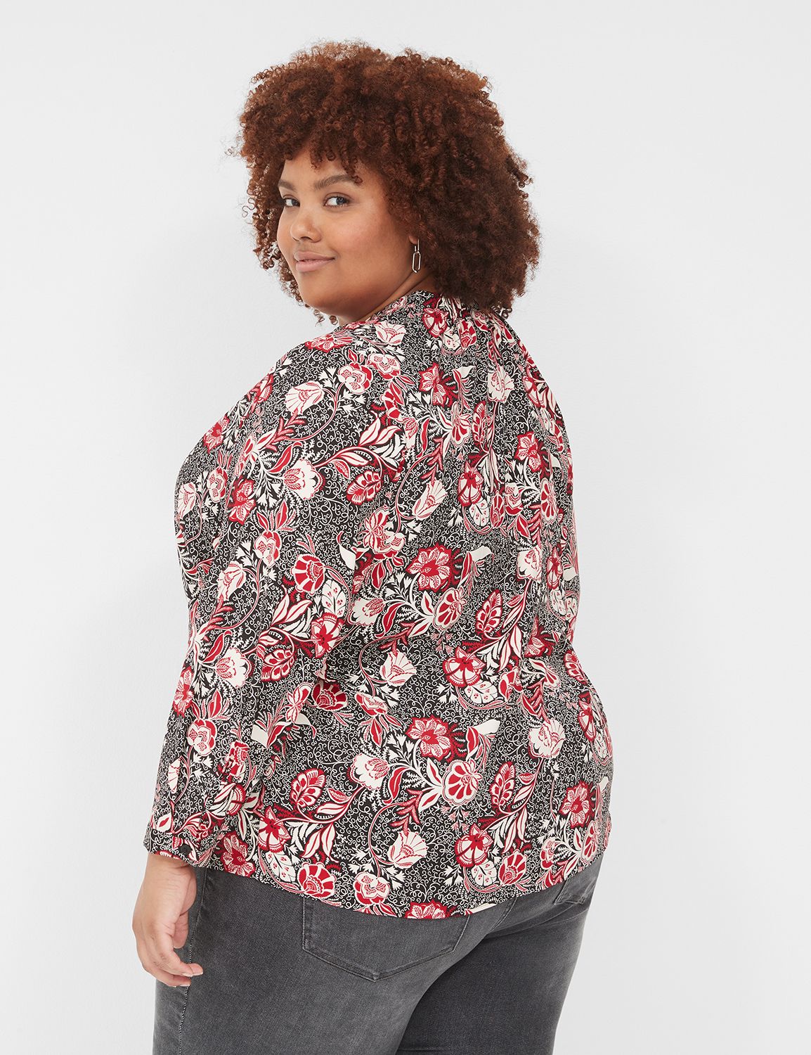 Gathered Ruffle V-Neck Popover Shirt | LaneBryant