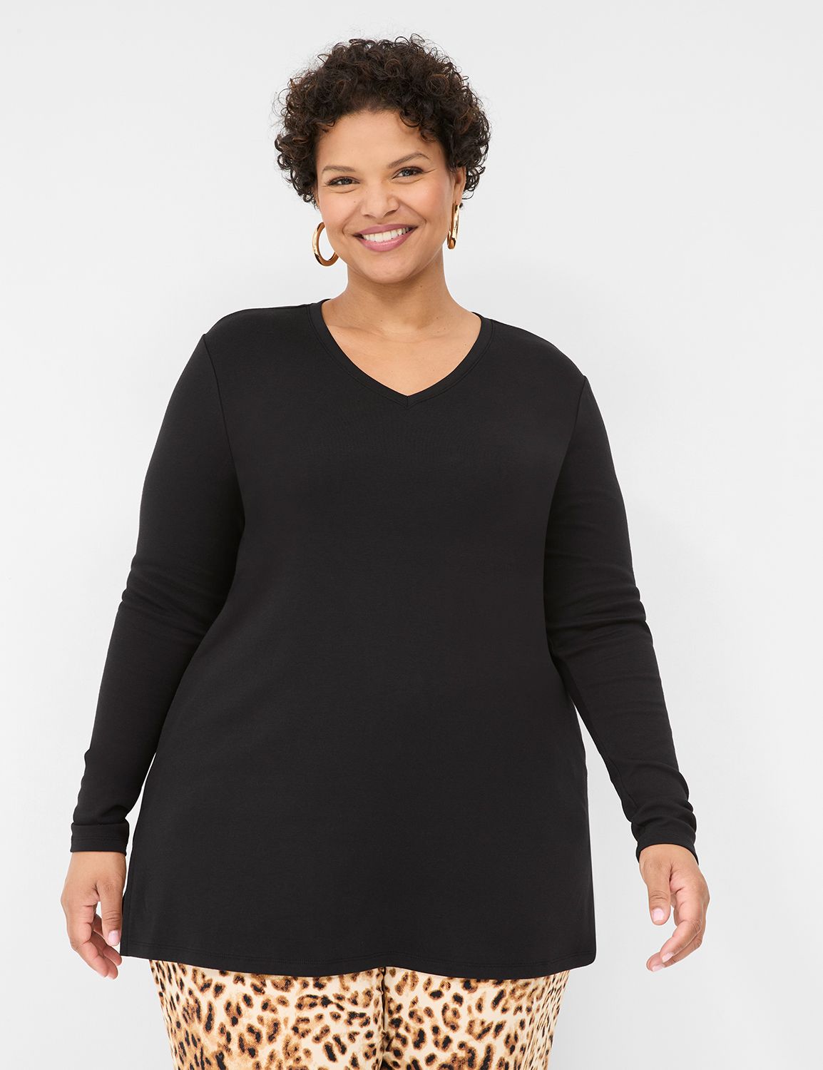 Classic Long Sleeve V-Neck Tunic Te Product Image 1