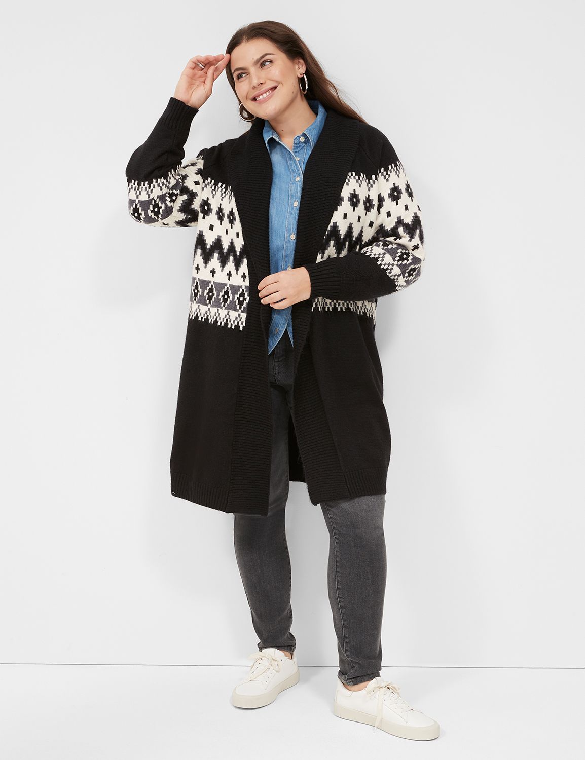 Open-Front Jacquard Cardigan