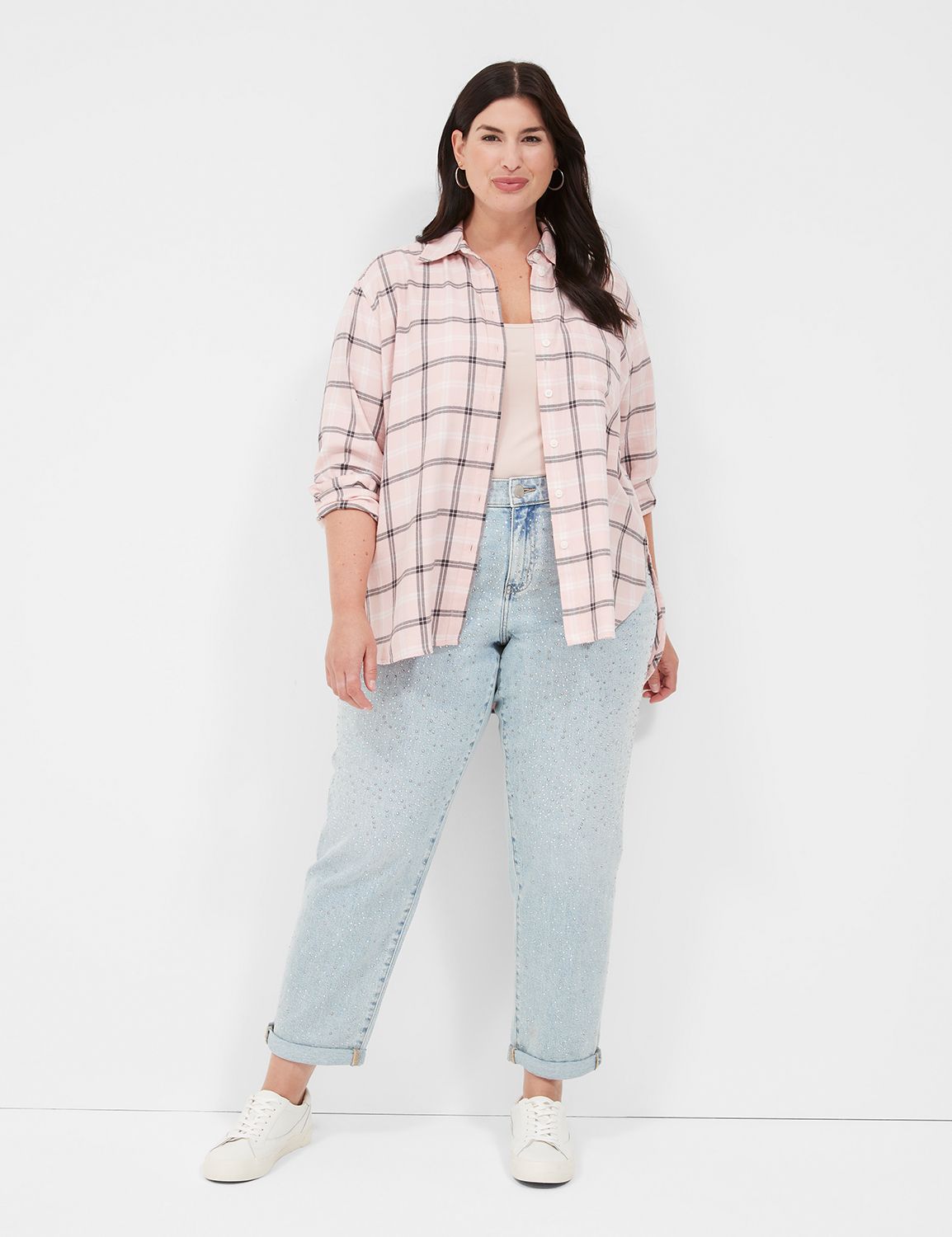 Relaxed Long Sleeve Button Down Pla Product Image 3