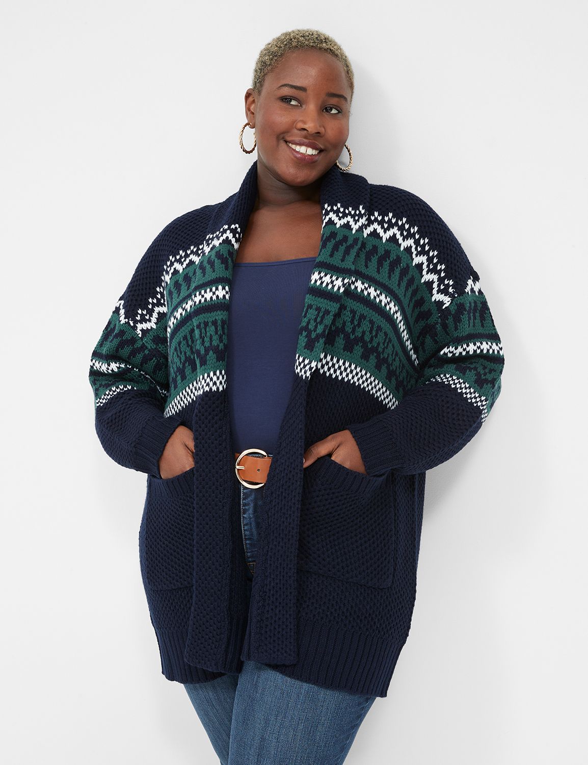 Shawl-Collar Jacquard Cardigan | LaneBryant