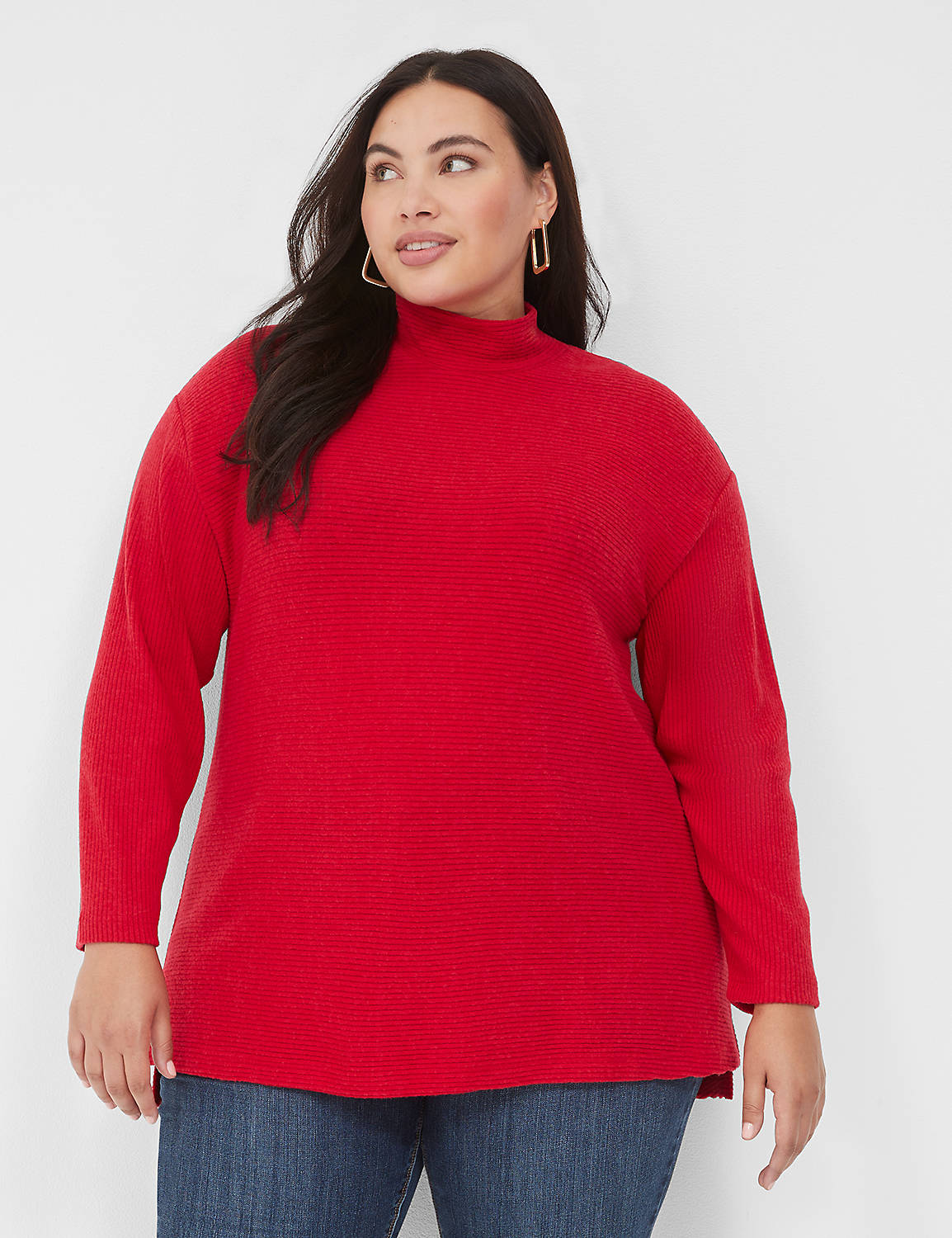 lane bryant relaxed mock-neck rib top 10/12 red