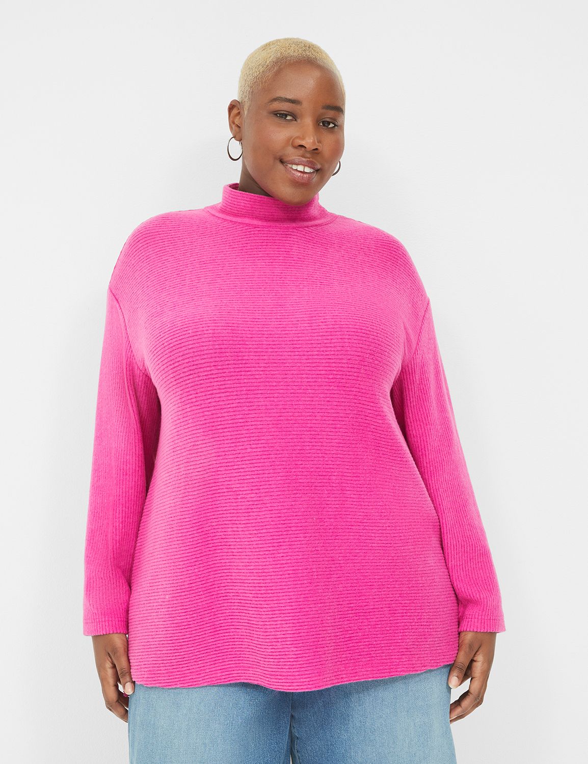 Long-Sleeve Cowlneck Rib Sweater